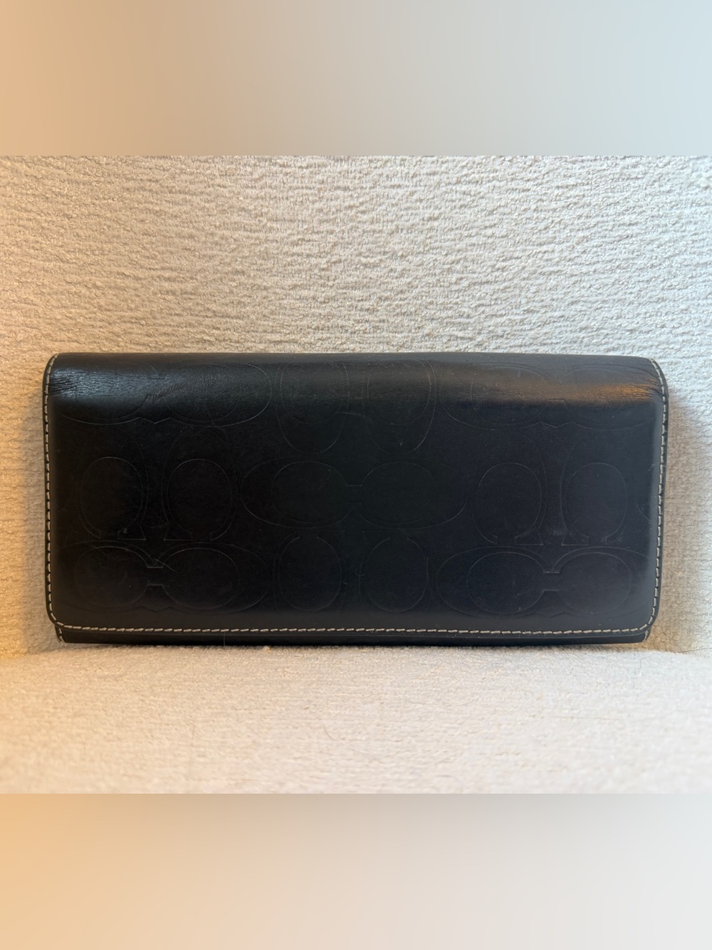 Coach Black Embossed Signature C Leather Slim Envelope Wallet, Made in Spain